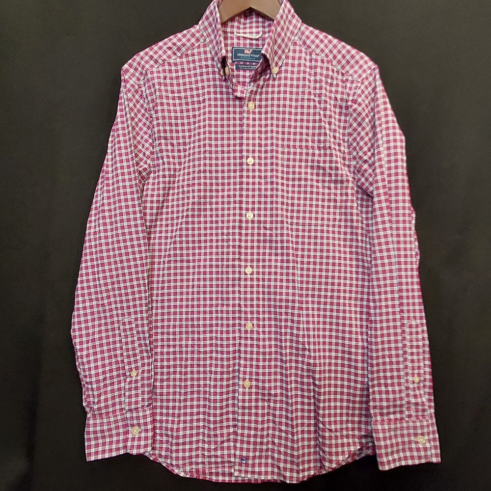 Vineyard Vines Performance Classic Fit Shirt Mens S Red Blue Check Nylon Spandex